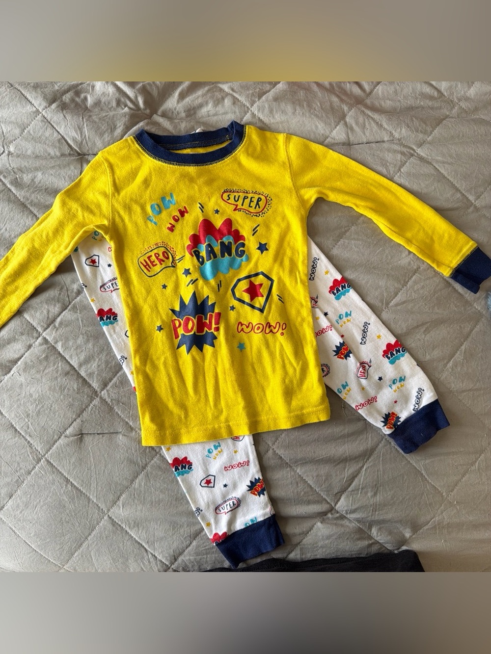 Koala Kids Yellow & Navy Comic-Print Pajama Set